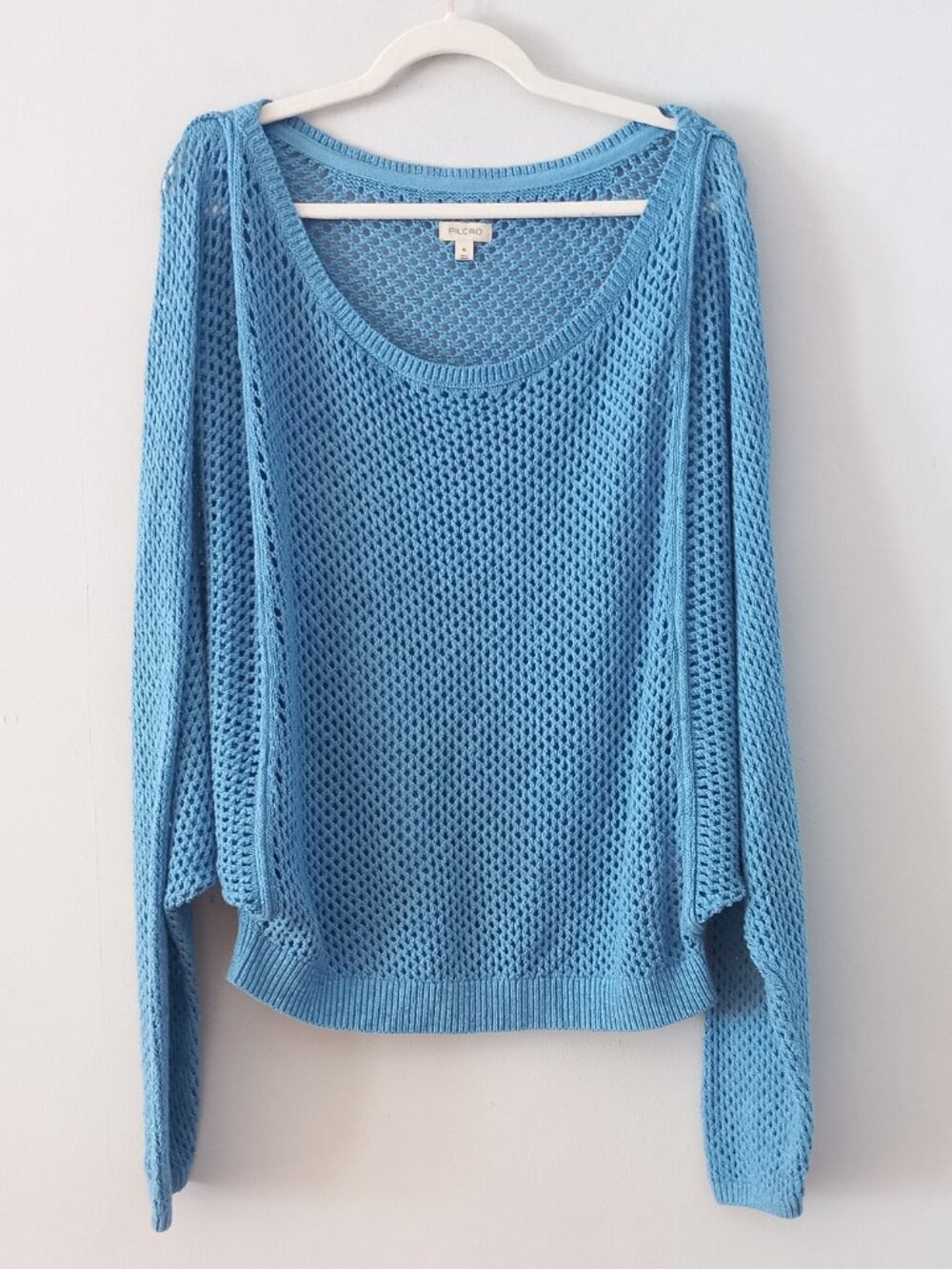 PILCRO blue loose knit cotton blend Dolman sweater